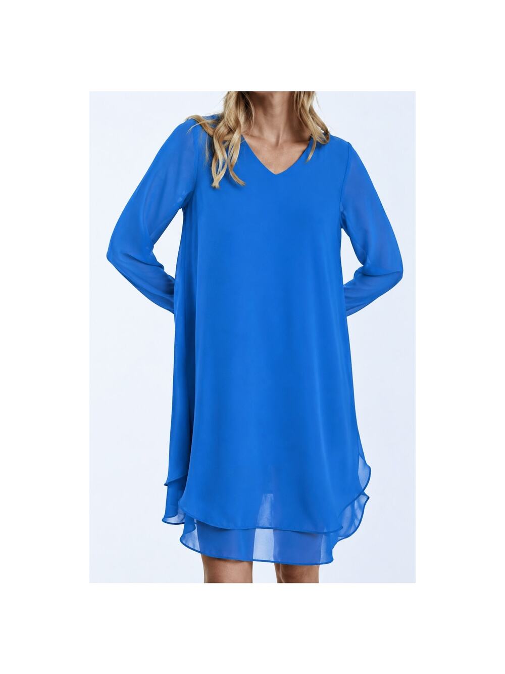 James Lakeland Shift Dress Blue Chiffon Layered Tunic Elegant Women US 2XL